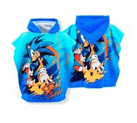 TEMU Poncho de playa con capucha de Sonic para niños - Toalla de microfibra azul para playa y piscina, 50x115 cm, de secado rápido, diseño de velocidad