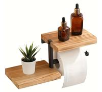 TEMU Portarrollos de Papel Higiénico con Estante Capa para Baño en Madera y Hierro