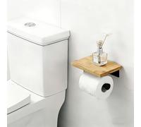 TEMU Portarrollos de Papel Higiénico de Madera y Hierro | Estante Decorativo Autoadhesivo de Pared para Baño, para Plantas y Móviles, Sin Tratamiento de Superficie