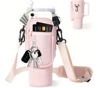 TEMU Portavasos de 40oz con correa ajustable para el y bolsillo para teléfono - de goma para de viaje, almacenamiento seguro para tarjetas, efectivo y llaves, Rosa