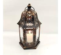 TEMU Portavelas Vintage de Estilo Marroquí Hexagonal Negro y Dorado a Prueba de Viento - Linterna de Vidrio para Decoración del Hogar, para Dormitorio, , Oficina