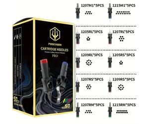 TEMU Poseidon V5 50pcs Agujas de para de Tamaño Surtido | Round Liner Shader Curved/Round 5RL 7RL 9RL 5RS 7RS 9RS 7RM 7M1 15M1 15RM Agujas Desechables para Tatuajes para Suministros de