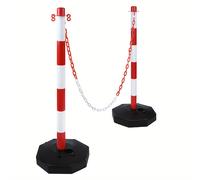 TEMU Poste de barrera de plástico con cadena de barrera de 140 cm y base de PE Poste de barrera PP Delineador de 82 cm Cono de tráfico flexible incl. Señales de advertencia, rojo + blanco
