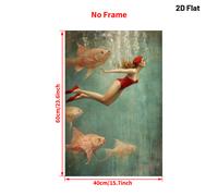 TEMU Póster 2D , 2D , 2D con una niña sumergida en una de natación, que una vintage en un bañador . póster de pared impresión en adecuada para decorar dormitorios, baños y oficinas.