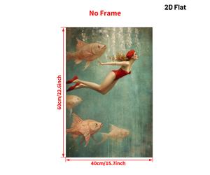 TEMU Póster 2D , 2D , 2D con una niña sumergida en una de natación, que una vintage en un bañador . póster de pared impresión en adecuada para decorar dormitorios, baños y oficinas.