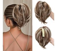 TEMU Postizo de moño despeinado con pinza para mujer, con extensiones de coleta corta en material sintético liso, disponible en sucio