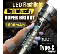 TEMU Potente linterna táctica super recargable LED, linterna de de con zoom y pantalla digital, linterna de camping recargable con batería incorporada para senderismo de emergencia, camping y camping