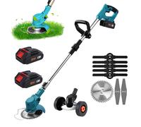 TEMU Potente recortadora de césped inalámbrica con 380W y 21V, funcionando a 7800PRM, para jardines. Es ajustable y diseñada para usar con una batería de litio de 21V.