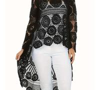 TEMU Prendas de Playa Bohemias para Mujer con Encaje de Crochet - Larga y Cuello , Cubierta Semi-Transparente para Todas con Cintura Elástica, Estilo Boho Chic, Ideal para Vacaciones y Resort