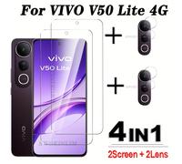 TEMU Protector de Pantalla de Vidrio Templado 4 en 1 para Vivo V50 Lite, Película de Lente y Protector de Pantalla Transparente con Adhesivo Completo para Vivo V50 Lite