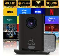 TEMU Proyector inteligente mini Q3 Pro de VenirCool con 11, soporte 4K para cine en casa con altavoz de , luces de 650 ANSI , compatible con teléfonos inteligentes USB, computadoras y tabletas, juego.