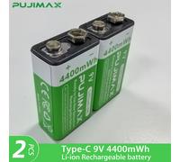 TEMU PUJIMAX Batería de litio recargable de capacidad 9V 4400mWh, 1/2/4 piezas, estuche de almacenamiento y conector USB Tipo-C. Ideal para despertadores, controles remotos, etc. Fácil de transportar