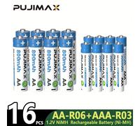 TEMU PUJIMAX Batería de Níquel-Hidrógeno 1.2V Aa800Mah y Aa300Mah Set, Batería Recargable AA-AAA 1.2V Níquel-Hidrógeno Universal Multifuncional Recargable