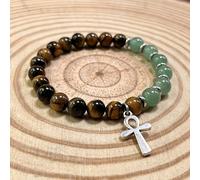 TEMU Pulsera Ankh y Verde 8mm Redonda Cuentas de Piedra Natural Hechas a Vida Eterna y Accesorios de Joyería Bohemia Retro para Opción de Regalo