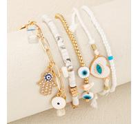 TEMU Pulsera con cadenas de cuentas de vidrio y un dije de ojo de