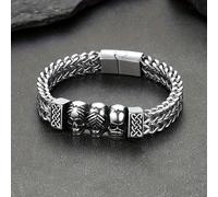 TEMU Pulsera de Acero Inoxidable para Hombres con Calaveras Retro Punk - Estilo Gótico, Trenzada , Cadena Triple y Streetwear. Regalo Ideal Padre//Nietos Para a Día
