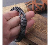 TEMU Pulsera de cadena de serpiente vintage para hombres y mujeres - Diseño de bicicleta de acero inoxidable negro, hebilla ajustable, joyería vintage única, regalo, pulsera de serpiente