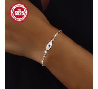 TEMU Pulsera de estilo gótico azul con ojo de plata 925 y circonita cúbica, ajustable, hipoalergénica - Ideal para regalos de Navidad y Halloween, uso diario versátil, diseño de ojo , ajustable