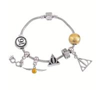 TEMU Pulsera de Harry Potter para hombres y mujeres - Colgante de aleación con 8 ovalados de diamante, diseño mágico dorado y negro - Regalo para , regreso a o campus
