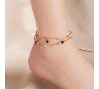 TEMU Pulsera de tobillo elegante y chic de acero inoxidable con cadena de capa y dije de verde, joyería creativa para mujeres y hombres