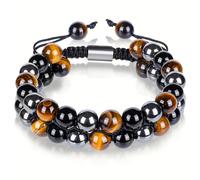 TEMU Pulsera de Triple Protección con , & de 8mm - Piedra Natural de Calidad, Diseño de Capa, Opción de Regalo , Cuentas de