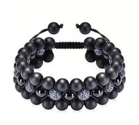 TEMU Pulsera deportiva de cuentas negras - Sin chapado, ajustable, triple capa, natural y piedra de ónix, accesorio de muñeca a para hombres y mujeres.