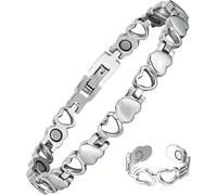 TEMU Pulsera magnética ajustable para mujer de acero inoxidable, un regalo de joyería para de la o de San Valentín, completa con una herramienta de medición