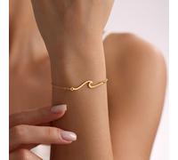 TEMU Pulsera o Tobillera Mini Ola Chapada en Oro de 18K, Pulsera de Surf, Pulsera Tobillera de Playa y , Regalo de Navidad, Joyería , Regalo para Ella