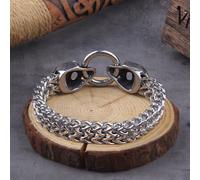 TEMU Pulsera retro punk para hombre con diseño de cabeza de lobo, de acero inoxidable, con cadena de malla, para las tendencias de moda hip hop y rock