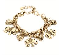 TEMU Pulseras de aleación vintage para mujeres con dije de elefante de , cadena , pulsera de tobillo de playa, joyería de color plateado y dorado