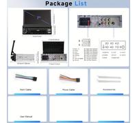 TEMU Radio de Coche 1DIN Azul con Pantalla Extensible de 7 Pulgadas, Estéreo Retráctil con Kit , Tipo-C, , AUX, Espejo, MIC, SWC + Cámara de Atrás (Opcional)