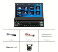 TEMU Radio de Coche DIN Individual con Pantalla Táctil IPS Retráctil HD de 7" y Monitor para Auto, Reproductor de Universal MP5 con Espejo, FM y Soporte para Cámara Trasera USB Tipo C
