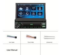 TEMU Radio de Coche DIN Individual con Pantalla Táctil IPS Retráctil HD de 7" y Monitor para Auto, Reproductor de Universal MP5 con Espejo, FM y Soporte para Cámara Trasera USB Tipo C