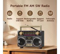 TEMU Radio Portátil Multifuncional con Carga USB + Reproducción de Tarjeta TF, AM/FM/SW Multibanda y Antena Externa para Actividades al Aire Libre - Regalo Ideal