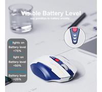 TEMU Ratón inalámbrico 2.4G, Ratón ergonómico recargable, Ratón óptico con indicador visual de batería para computadoras y laptops