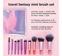 TEMU Real Techniques Juego de 11 brochas mini Travel Fantasy, brochas de maquillaje de tamaño de viaje para base, de ojos, polvo, , y corrector, neceser de maquillaje