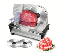 TEMU Rebanadora de Carne Eléctrica para Hogar 200W, Máquina Cortadora de Queso y Pan con Cuchilla de 2 * 19 cm, Grosor Ajustable 0-15 mm, Empujador Seguro, Color Plateado