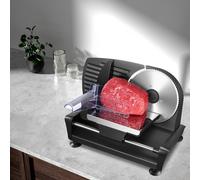 TEMU Rebanadora eléctrica de 200 para uso doméstico, cortadora de pan con cuchilla extraíble de 2 x 19 cm, de grosor de 0-15 para cortar carne, jamón, pan, fruta, protector de seguridad, negra