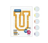 TEMU Recambio A4 100+20 Hojas 4 taladros 90g. Cuadricula 5x5. Banda 5 colores Hojas cuadriculadas Para Carpesano, Carpeta y Archivado material escolar