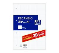 TEMU Recambio A4 80+20h 4 taladros 90g. cuadrIcula 4x4 c/m Oxford Hojas cuadriculadas material escolar