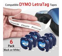 TEMU Recambio de 6 rollos de cinta de plástico negra sobre blanca para etiquetadoras - Compatible con 200B, LT 100H, Plus, Medición de 12Mm X 4M