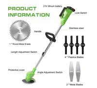 TEMU Recortadora de Césped Eléctrica 21V con 2 Baterías Recargables Li-ion, Inalámbrica, Automática, Máquina Portátil para Jardinería y Corte de en el Hogar, Verde