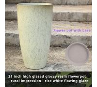 TEMU redonda de resina & Rustic Impression de 21 pulgadas de , esmaltada a , engrosada, con orificio de drenaje y bandeja, de estilo Art Deco para plantas grandes de interior/exterior