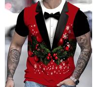 TEMU Regalo Alegre, Camiseta Festiva para Hombre con Impresión 3D - Traje de Smoking y Navideños, Lavable a Máquina - Regalo Ideal para Novio o , Camiseta de Navidad