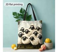 TEMU Regalo de Navidad, Bolso de con estampado de oveja de animación 2D, lana esponjosa, expresión festiva, bolsa de compras reutilizable, bolso tote y de para mujer, adecuado para salidas