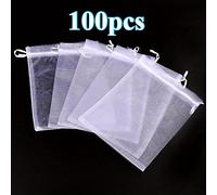 TEMU Regalo para Ella/Él 100pcs/Set Bolsas de Organza Transparentes, Bolsas Blancas de Recuerdos de Boda con Cordón, Bolsas de Regalo de Joyería de 10X15Cm/3.94X5.91 Pulgadas para , Joyería, Festival