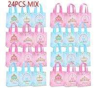 TEMU Regalo para Ella/Él, 24 bolsas de regalo para de y príncipes, hechas de tela no tejida con castillos rosas y azules, coronas y patrones de