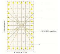 TEMU Regla acrílica de patchwork de 6.5X12 pulgadas con líneas de de 30°/45°/60°, una herramienta de medición de costura multifuncional, para entusiastas del acolchado y las manualidades