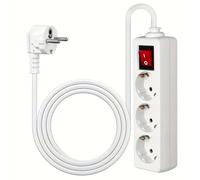 TEMU Regleta blanca estilo europeo con tres y , certificada para 250V/16A, con cable de extensión de 140CM/55IN de largo, ideal para uso doméstico y de oficina