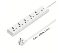 TEMU Regleta de Enchufes UE, 3/4/5 AC, Cable Extensor de 150cm/59 pulgadas, Estación de Carga de 3250W, Luz Indicadora, Blanca, Montaje en Pared para Hogar u Oficina, Esenciales para Dormitorio